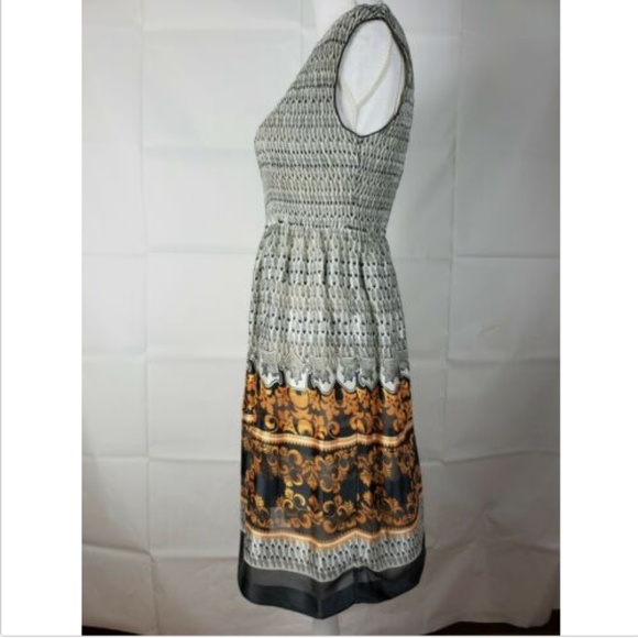 MSSP Size M Dress Stretch Waist Gold Silver A Line - Picture 3 of 6